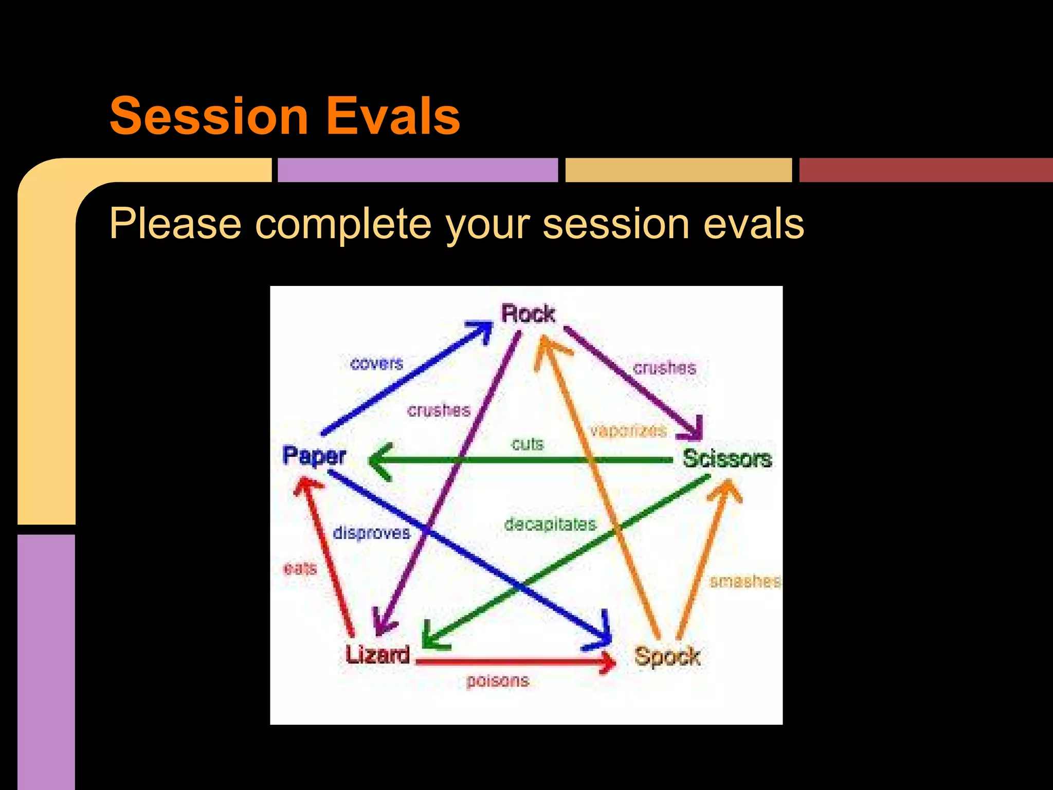 Session Evals
Please complete your session evals
 