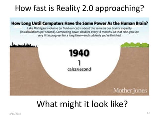 How fast is Reality 2.0 approaching?
3/23/2016 13
What might it look like?
 