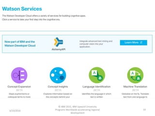 3/23/2016
© IBM 2015, IBM Upward University
Programs Worldwide accelerating regional
development
19
 