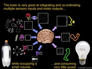 © 2008 IBM Corporation
The brain is very good at integrating and co-ordinating
multiple sensory inputs and motor outputs…
while occupying a
small volume…
…and consuming
very little power
 