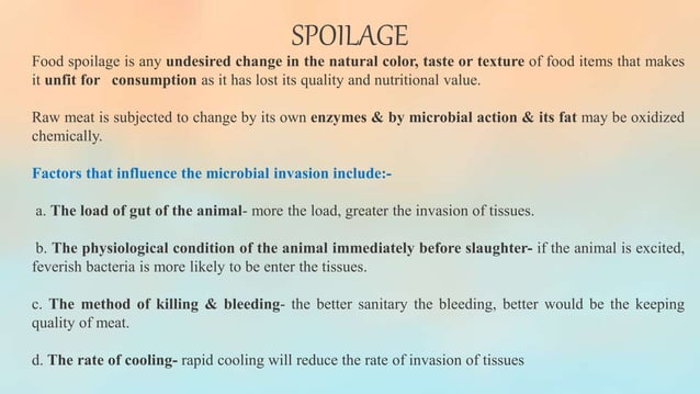Spoilage of Meat and Meat products | PPTX | Vegetarian Diets | Food & Drink