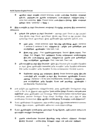 14
NLRC Spoken English Pvt Ltd
ÝƒAô‹ èŸ°‹ è£ôˆF™ÝƒAô‹ èŸ°‹ è£ôˆF™ÝƒAô‹ èŸ°‹ è£ôˆF™ÝƒAô‹ èŸ°‹ è£ôˆF™ÝƒAô‹ èŸ°‹ è£ôˆF™ ¬ò ñ†´‹ ðò¡ð´ˆî «õ‡´‹. è£ôˆ¬î‚¬ò ñ†´‹ ðò¡ð´ˆî «õ‡´‹. è£ôˆ¬î‚¬ò ñ†´‹ ðò¡ð´ˆî «õ‡´‹. è£ôˆ¬î‚¬ò ñ†´‹ ðò¡ð´ˆî «õ‡´‹. è£ôˆ¬î‚
°PŠHì ÜîŸ°‡ì£ù ÝƒAô õ£˜ˆ¬î¬ò ðò¡ð´ˆî¾‹. â´ˆ¶è£†´‚°,°PŠHì ÜîŸ°‡ì£ù ÝƒAô õ£˜ˆ¬î¬ò ðò¡ð´ˆî¾‹. â´ˆ¶è£†´‚°,°PŠHì ÜîŸ°‡ì£ù ÝƒAô õ£˜ˆ¬î¬ò ðò¡ð´ˆî¾‹. â´ˆ¶è£†´‚°,°PŠHì ÜîŸ°‡ì£ù ÝƒAô õ£˜ˆ¬î¬ò ðò¡ð´ˆî¾‹. â´ˆ¶è£†´‚°,
ÞF™ÞF™ÞF™ÞF™ ðò¡ð´ˆîŠð†´œ÷¶. ÞF™ è£ôˆ¬î‚ðò¡ð´ˆîŠð†´œ÷¶. ÞF™ è£ôˆ¬î‚ðò¡ð´ˆîŠð†´œ÷¶. ÞF™ è£ôˆ¬î‚ðò¡ð´ˆîŠð†´œ÷¶. ÞF™ è£ôˆ¬î‚
°P‚°‹ ªê£™°P‚°‹ ªê£™°P‚°‹ ªê£™°P‚°‹ ªê£™ ( «ïŸÁ ).( «ïŸÁ ).( «ïŸÁ ).( «ïŸÁ ).
ºî™ º¬ø :ºî™ º¬ø :ºî™ º¬ø :ºî™ º¬ø : è¬÷ ªî£ì˜‰¶ °PŠH´õ¶ Ý°‹.è¬÷ ªî£ì˜‰¶ °PŠH´õ¶ Ý°‹.è¬÷ ªî£ì˜‰¶ °PŠH´õ¶ Ý°‹.è¬÷ ªî£ì˜‰¶ °PŠH´õ¶ Ý°‹.
â´ˆ¶‚è£†´ : îIN™: ï£¡ °O‚A«ø¡: ï£¡â´ˆ¶‚è£†´ : îIN™: ï£¡ °O‚A«ø¡: ï£¡â´ˆ¶‚è£†´ : îIN™: ï£¡ °O‚A«ø¡: ï£¡â´ˆ¶‚è£†´ : îIN™: ï£¡ °O‚A«ø¡: ï£¡
ê£ŠH´A«ø¡. ÝƒAôˆF™:ê£ŠH´A«ø¡. ÝƒAôˆF™:ê£ŠH´A«ø¡. ÝƒAôˆF™:ê£ŠH´A«ø¡. ÝƒAôˆF™:
Þó‡ì£õ¶ º¬ø :Þó‡ì£õ¶ º¬ø :Þó‡ì£õ¶ º¬ø :Þó‡ì£õ¶ º¬ø : (ºîL™/ºî£ô£õî£è),(ºîL™/ºî£ô£õî£è),(ºîL™/ºî£ô£õî£è),(ºîL™/ºî£ô£õî£è), (Þó‡ì£õî£è),(Þó‡ì£õî£è),(Þó‡ì£õî£è),(Þó‡ì£õî£è),
(Hø°),(Hø°),(Hø°),(Hø°), («ñ½‹),(«ñ½‹),(«ñ½‹),(«ñ½‹), (Ü´ˆîî£è) «ð£¡ø õ£˜ˆ¬îè¬÷ õ£‚AòƒèÀ‚°(Ü´ˆîî£è) «ð£¡ø õ£˜ˆ¬îè¬÷ õ£‚AòƒèÀ‚°(Ü´ˆîî£è) «ð£¡ø õ£˜ˆ¬îè¬÷ õ£‚AòƒèÀ‚°(Ü´ˆîî£è) «ð£¡ø õ£˜ˆ¬îè¬÷ õ£‚AòƒèÀ‚°
Þ¬ìJ™ ðò¡ð´ˆ¶õ¶ Ý°‹. â´ˆ¶‚è£†´: ºîL™ ï£¡ °O‚A«ø¡:Þ¬ìJ™ ðò¡ð´ˆ¶õ¶ Ý°‹. â´ˆ¶‚è£†´: ºîL™ ï£¡ °O‚A«ø¡:Þ¬ìJ™ ðò¡ð´ˆ¶õ¶ Ý°‹. â´ˆ¶‚è£†´: ºîL™ ï£¡ °O‚A«ø¡:Þ¬ìJ™ ðò¡ð´ˆ¶õ¶ Ý°‹. â´ˆ¶‚è£†´: ºîL™ ï£¡ °O‚A«ø¡:
Hø° ê£ŠH´A«ø¡. ÝƒAôˆF™:Hø° ê£ŠH´A«ø¡. ÝƒAôˆF™:Hø° ê£ŠH´A«ø¡. ÝƒAôˆF™:Hø° ê£ŠH´A«ø¡. ÝƒAôˆF™:
«ñŸªê£¡ù ãî£õ¶ å¼ õ£˜ˆ¬î¬ò Þó‡´«ñŸªê£¡ù ãî£õ¶ å¼ õ£˜ˆ¬î¬ò Þó‡´«ñŸªê£¡ù ãî£õ¶ å¼ õ£˜ˆ¬î¬ò Þó‡´«ñŸªê£¡ù ãî£õ¶ å¼ õ£˜ˆ¬î¬ò Þó‡´ À‚° Þ¬ìJ™À‚° Þ¬ìJ™À‚° Þ¬ìJ™À‚° Þ¬ìJ™
ðò¡ð´ˆF å«ó êñòˆF™ ïì‚°‹ Þ¼ ªêò™è¬÷ ÝƒAôˆF™ «ðêô£‹,ðò¡ð´ˆF å«ó êñòˆF™ ïì‚°‹ Þ¼ ªêò™è¬÷ ÝƒAôˆF™ «ðêô£‹,ðò¡ð´ˆF å«ó êñòˆF™ ïì‚°‹ Þ¼ ªêò™è¬÷ ÝƒAôˆF™ «ðêô£‹,ðò¡ð´ˆF å«ó êñòˆF™ ïì‚°‹ Þ¼ ªêò™è¬÷ ÝƒAôˆF™ «ðêô£‹,
Üî£õ¶Üî£õ¶Üî£õ¶Üî£õ¶ â´ˆ¶‚è£†´ :â´ˆ¶‚è£†´ :â´ˆ¶‚è£†´ :â´ˆ¶‚è£†´ :
ï£¡ ê£ŠH´A«ø¡, Ü«î «ïóˆF™, «ð£¡ ñE Ü®‚Aø¶. ÝƒAôˆF™:ï£¡ ê£ŠH´A«ø¡, Ü«î «ïóˆF™, «ð£¡ ñE Ü®‚Aø¶. ÝƒAôˆF™:ï£¡ ê£ŠH´A«ø¡, Ü«î «ïóˆF™, «ð£¡ ñE Ü®‚Aø¶. ÝƒAôˆF™:ï£¡ ê£ŠH´A«ø¡, Ü«î «ïóˆF™, «ð£¡ ñE Ü®‚Aø¶. ÝƒAôˆF™:
ºîL™ â¡ùªò¡ù ªêò™èœ Þ¼‚Aø¶ â¡Á õK¬êŠ ð´ˆî¾‹. (ªñ£ˆî‹ºîL™ â¡ùªò¡ù ªêò™èœ Þ¼‚Aø¶ â¡Á õK¬êŠ ð´ˆî¾‹. (ªñ£ˆî‹ºîL™ â¡ùªò¡ù ªêò™èœ Þ¼‚Aø¶ â¡Á õK¬êŠ ð´ˆî¾‹. (ªñ£ˆî‹ºîL™ â¡ùªò¡ù ªêò™èœ Þ¼‚Aø¶ â¡Á õK¬êŠ ð´ˆî¾‹. (ªñ£ˆî‹
Þó‡´ ªêò™èœ : ñ£˜ªè†´‚° ªê™½î™ ñŸÁ‹ â¡ ï‡ð¬ù ê‰Fˆî™).Þó‡´ ªêò™èœ : ñ£˜ªè†´‚° ªê™½î™ ñŸÁ‹ â¡ ï‡ð¬ù ê‰Fˆî™).Þó‡´ ªêò™èœ : ñ£˜ªè†´‚° ªê™½î™ ñŸÁ‹ â¡ ï‡ð¬ù ê‰Fˆî™).Þó‡´ ªêò™èœ : ñ£˜ªè†´‚° ªê™½î™ ñŸÁ‹ â¡ ï‡ð¬ù ê‰Fˆî™).
present tense-¬ò ñ†´‹ ðò¡ð´ˆî «õ‡´‹. è£ôˆ¬î‚
°PŠHì ÜîŸ°‡ì£ù ÝƒAô õ£˜ˆ¬î¬ò ðò¡ð´ˆî¾‹. â´ˆ¶è£†´‚°, I
come here yesterday, ÞF™ Present tense ðò¡ð´ˆîŠð†´œ÷¶. ÞF™ è£ôˆ¬î‚
°P‚°‹ ªê£™ “yesterday” ( «ïŸÁ ).
Þ‰î àôèˆF™ ïì‚°‹ ªêò™è¬÷, è£ôˆ¬îŠ ªð£Áˆ¶, ÜõŸ¬ø Þ¼ õ¬èè÷£èŠ
HK‚èô£‹.
å¡ø¡ H¡ å¡ø£è ïì‚°‹ ªêò™èœ - Üî£õ¶ ºî™ ªêò™ ïì‰¶ º®‰îŠ
Hø° Þó‡ì£õ¶ ªêò™ Ýó‹H‚°‹. Þó‡ìõ¶ ªêò™ ïì‰¶ º®‰îŠ Hø°
Í¡ø£õ¶ ªêò™ Ýó‹H‚°‹. Þ¬î ÝƒAôˆF™ Þ¼ õNèO™ °PŠHìô£‹.
ºî™ º¬ø : simpls sentences è¬÷ ªî£ì˜‰¶ °PŠH´õ¶ Ý°‹. (sentence
1; sentecse 2; sentence 3; etc). â´ˆ¶‚è£†´ : îIN™: ï£¡ °O‚A«ø¡: ï£¡
ê£ŠH´A«ø¡. ÝƒAôˆF™: I take bath; I eat.
Þó‡ì£õ¶ º¬ø : First (ºîL™/ºî£ô£õî£è), Second (Þó‡ì£õî£è), Then
(Hø°), And («ñ½‹), Next (Ü´ˆîî£è) «ð£¡ø õ£˜ˆ¬îè¬÷ õ£‚AòƒèÀ‚°
Þ¬ìJ™ ðò¡ð´ˆ¶õ¶ Ý°‹. â´ˆ¶‚è£†´: ºîL™ ï£¡ °O‚A«ø¡:
Hø° ê£ŠH´A«ø¡. ÝƒAôˆF™: First, I take bath; Then I eat.
å«ó êñòˆF™ ïì‚°‹ Þ¼ ªêò™èœ - ÞF™ Þ¼ ªêò™èœ å«ó êñòˆF™ («ïóˆF™)
ïì‚°‹. Þ¬î ÝƒAôˆF™ meanwhile (Ü«î êñòˆF™ / Ü«î «ïóˆF™) at the same
time (Ü«î êñòˆF™ / Ü«î «ïóˆF™) «ð£¡ø õ£˜ˆ¬îè¬÷ ªè£‡´ Ãøô£‹.
«ñŸªê£¡ù ãî£õ¶ å¼ õ£˜ˆ¬î¬ò Þó‡´ Simple Sentences À‚° Þ¬ìJ™
ðò¡ð´ˆF å«ó êñòˆF™ ïì‚°‹ Þ¼ ªêò™è¬÷ ÝƒAôˆF™ «ðêô£‹,
Üî£õ¶ ( Sentence 1, At the same time/Meanwhile, Sentence 2 ). â´ˆ¶‚è£†´ :
ï£¡ ê£ŠH´A«ø¡, Ü«î «ïóˆF™, «ð£¡ ñE Ü®‚Aø¶. ÝƒAôˆF™: I
eat, Meanwhile, The phone rings.
ï£¡ îIN™ å¼ Å›G¬ô¬ò â´ˆ¶‚ªè£‡´, Ü¬î ÝƒAôˆF™ ªê£™½ƒèœ â¡Á
ðôKì‹ «è†«ì¡. Þ¶î£¡ Ü‰î Å›G¬ô “ï£¡ ñ£˜ªè†´‚°Š «ð£ùŠð â¡ ï‡ð¬ù
ê‰F„«ê¡” Ü¬î ÝƒAôˆF™ ðô˜ ªê£¡ù¶: “When I went to market, I met my friend” Þ‰î
õ£‚Aòˆ¬î Üõ˜èœ ªê£™½‹ «ð£¶ Iè¾‹ «ò£Cˆ¶, Hø° ðî†ìˆ¶ì¡ Ü‰î
õ£‚Aòˆ¬î ªê£¡ù£˜èœ. Þ‰î ÝƒAô õ£‚Aòˆ¬î «ð²õîŸ° ðò¡ð´ˆîô£ñ£?
«ð²‹ ÝƒAôˆ¬îŠ ªð£Áˆîõ¬ó, Ü‰î õ£‚Aò‹ îõÁ. Þ¶ complex sentence ¡ õ¬è¬ò
«ê˜‰î¶. Þ¶ à¬óï¬ì ÝƒAôˆF™ ÜFèñ£èŠ ðò¡ð´ˆîŠð´Aø¶.
«ð²‹ ÝƒAôˆF™ õ£‚Aòˆ¬î Ü¬ñ‚°‹ «ð£¶ W›è‡ì °PŠ¹è¬÷ è‡®Šð£è
ë£ðèˆF™ ¬õˆ¶‚ ªè£œÀƒèœ.
ºîL™ â¡ùªò¡ù ªêò™èœ Þ¼‚Aø¶ â¡Á õK¬êŠ ð´ˆî¾‹. (ªñ£ˆî‹
Þó‡´ ªêò™èœ : ñ£˜ªè†´‚° ªê™½î™ ñŸÁ‹ â¡ ï‡ð¬ù ê‰Fˆî™).
 