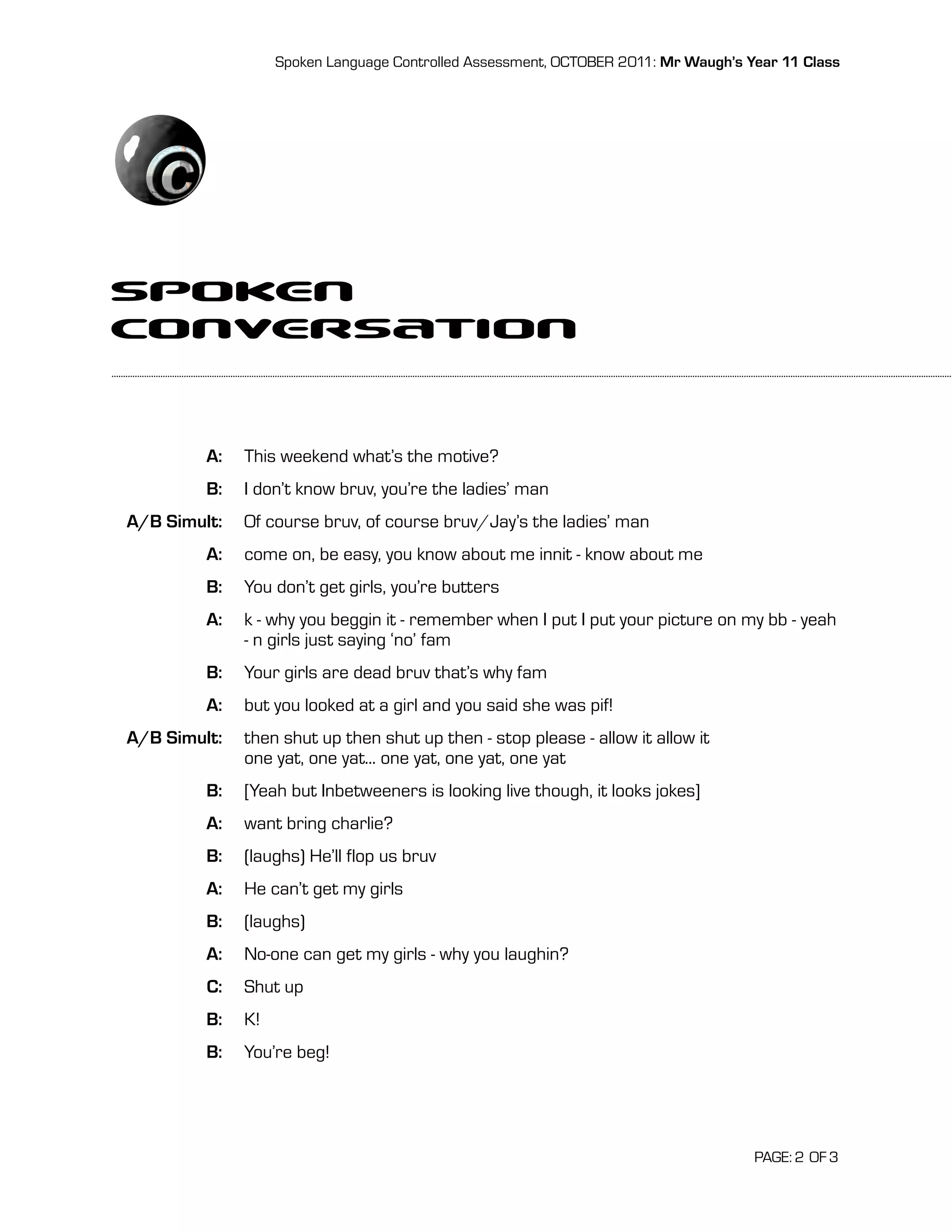 Spoken language task and transcripts year 11 | PDF