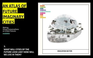 AN ATLAS OF
FUTURE
IMAGINARY
CITIES
Making
Visual Conversations
on Urban Futures
readable
2.
WHAT WILL CITIES OF THE
FUTURE LOOK LIKE? HOW WILL
WE LIVE IN THEM?
wellbeing
eco-systems
energy
city structure
prodyction/consumption
governance
policy
living
communities
EDUCATION SECTOR
 