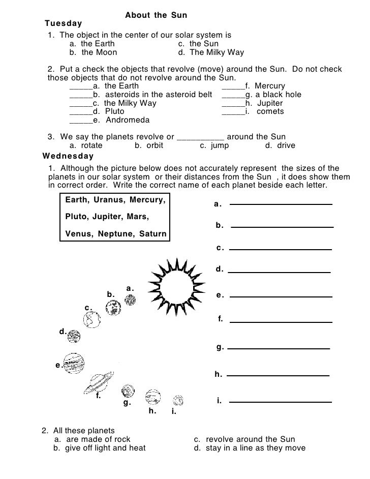 About the sun (worksheet)