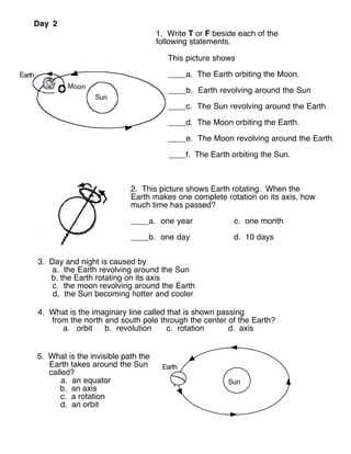 planet rotation worksheet