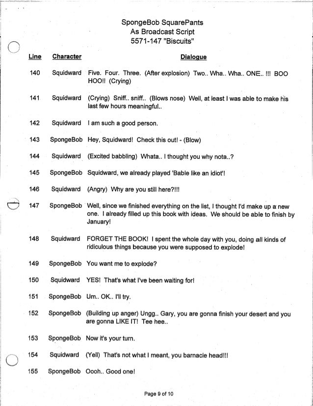 Spongebob squarepants script for educational purposes בובספוג מכנסמרו…