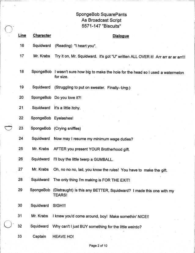 spongebob squarepants script for