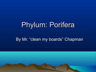 Phylum: PoriferaPhylum: Porifera
By Mr. “clean my boards” ChapmanBy Mr. “clean my boards” Chapman
 