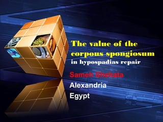 The value of the
corpous spongiosum
in hypospadias repair

Sameh Shehata
Alexandria
Egypt
 