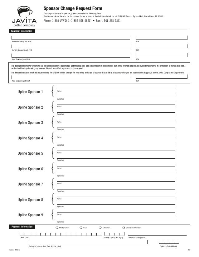 sponsor change request form