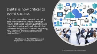 Digital is now critical to
event success
“…in this data-driven market, not being
able to deliver measurable campaign
resul...
