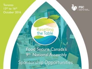 Sponsorship opportunities | Resetting the Table 2016