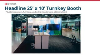 Headline 25’ x 10’ Turnkey Booth
*Custom counters, furniture, and extra monitors are additional cost
 