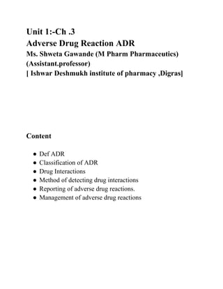 ADVERSE DRUG REACTION, Reporting and management of ADR | PDF