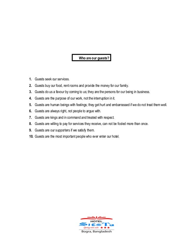 Spo of front office and food and beverage service staff rules on sie…