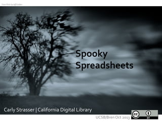 From	
  Flickr	
  by	
  Jeﬀ	
  Golden	
  

Spooky	
  
Spreadsheets	
  

Carly	
  Strasser	
  |	
  California	
  Digital	
  Library	
  
UCSB/Bren	
  Oct	
  2013	
  

 