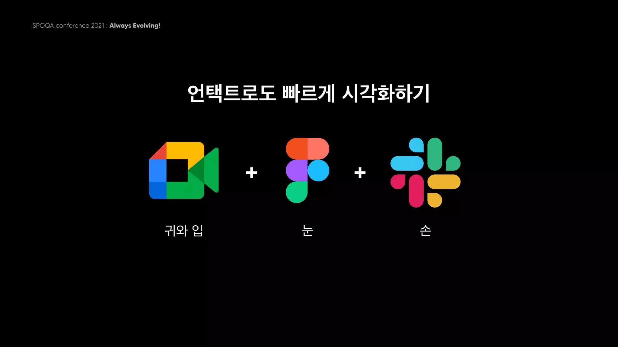 SPOQA conference 2021 : Always Evolving!
언택트로도 빠르게 시각화하기
귀와 입 눈 손
+ +
 