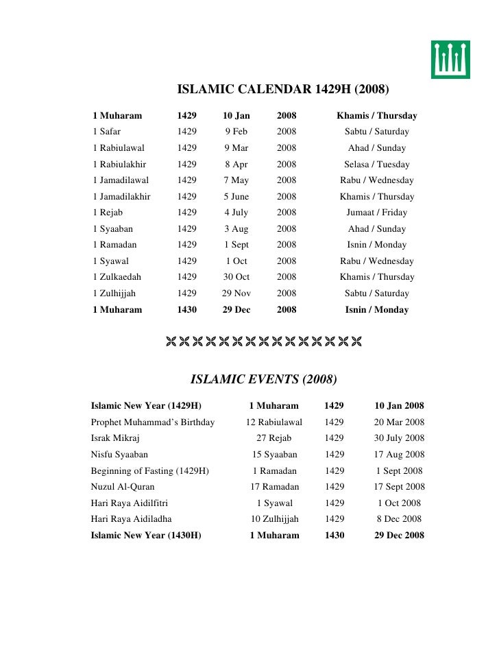 S'pore Takwim Islam1429 H2008
