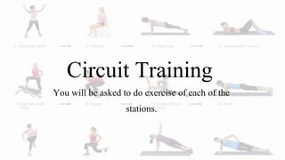 Circuit Training
You will be asked to do exercise of each of the
stations.
 