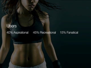 Users
40% Aspirational

45% Recreational

15% Fanatical

 