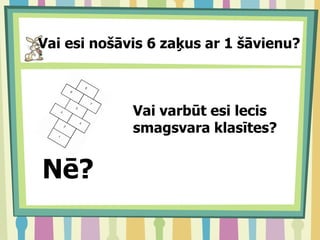 Vai esi nošāvis 6 zaķus ar 1 šāvienu?



             Vai varbūt esi lecis
             smagsvara klasītes?


Nē?
 