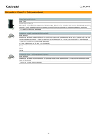 Katalogtitel                                                                                                                                        02.07.2010

Atemregler u. Zubehör > Automatenzubehör


               Silikonschlauch , schwarz Meterware

               Art.Nr.: IC-0007

               Hersteller: High Tech Diving Ltd.

               Silikonschlauch , schwarz Meterwarein der Farbe schwarz, Durchmesser 9mm, Meterware,weiches , elastisches, extrem dehnbares MaterialErsatz für Umschnürung
               von Wingsz.B. auch für Stageflaschenkonfigurierung geeignetIm technischem Tauchen das Universalmittel zur dauerelastischen Befestigung der Ausrüstung.

               4,80 EUR inkl. 19% Mwst. zuzügl. Versandkosten


               Winkelstück 90° drehbar für Mittedruckschläuche zum Anschluß an

               Art.Nr.: HF-ES0201

               Winkelstück 90°, 360° drehbar für Mittedruckschläuche zum Anschluß an die erste Stufe360° drehbarAnschlüsse 3/8" UNF oder 1/2" UNF (High Flow) an der ersten
               Stufe des LungenautomatenMitteldruck = Schlauch zur zweiten Stufe des Atemreglers, Inflator oder TrockiHigh Flowanschlüsse haben z.B. Apeks, Mares usw.

               1-1 Stück 31,00 EUR/Stück inkl. 19% Mwst. zuzügl. Versandkosten

               ab 2 Stück 30,06 EUR/Stück inkl. 19% Mwst. zuzügl. Versandkosten

               Gewinde:

               3/8" UNF

               1/2" UNF


               Winkelstück 90°, drehbar, f. Hochdruckschläuche zum Anschluß an

               Art.Nr.: HF-ES0202

               Winkelstück 90°, 360° drehbar für Hochdruckschläuche zum Anschluß an die erste Stufe360° drehbarAnschlüsse 7/16" UNFHochdruck = Schlauch zum Fini oder
               Sender für Tauchcomputer

               31,00 EUR inkl. 19% Mwst. zuzügl. Versandkosten




                                                                             151
 