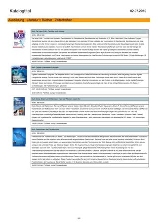 Katalogtitel                                                                                                                                                02.07.2010

Ausbildung Literatur > Bücher Zeitschriften


                Buch: Der neue EHM - Tauchen noch sicherer

                Art.Nr.: MB-41484

                Der neue EHM - Tauchen noch sicherer - Tauchmedizin für Freizeittaucher, Berufstaucher und ÄrzteAutor: O. F. Ehm / Max Hahn / Uwe Hoffmann / Jürgen
                WenzelSicher tauchen mit dem »Neuen Ehm«In der bisherigen Form erstmals 1974 als Leitfaden der Tauchmedizin für Sporttaucher, Berufstaucher und Ärzte
                aufgelegt, ist »Der Ehm« inzwischen zum deutschsprachigen Standardwerk geworden. Eine kontinuierliche Überarbeitung der Neuauflagen sorgte stets für eine
                aktuelle Darstellung des Gebietes. Tauchen ist zu 80% Tauchmedizin und wie für die meisten Naturwissenschaften gilt auch hier, dass sich die Mengen der
                Informationen in einem Zeitraum von nur fünf Jahren verdoppeln.In der neunten Auflage wurden alle Kapitel grundlegend überarbeitet und teils erweitert,
                insbesondere die tauchmedizinischen Kerngebiete dem aktuellen Wissensstand angepasst.Damit legen Autoren und Verlag ein aktuelles und vor allem
                umfassendes Standardwerk zum Thema Tauchmedizin und seiner Nebengebiete vor, das höchsten Anforderungen entspricht.552 Seiten, 118 sw-Abbildungen, 20
                Farbabbildungen, gebundenwieder Lieferbar ab 07/2007

                49,90 EUR inkl. 7% Mwst. zuzügl. Versandkosten


                Buch: Digitale Unterwasser-Fotografie

                Art.Nr.: MB-41531

                Digitale Unterwasser-Fotografie -Der Ratgeber für Ein- und UmsteigerAutor: Reimund HübnerDie Entwicklung der letzten Jahre hat gezeigt, dass die digitale
                Fotografie die analoge Technik immer mehr verdrängt. Auch unter Wasser setzt sich diese Technologie immer mehr durch. Dieses Buch liefert sowohl dem
                Neueinsteiger als auch dem fortgeschrittenen Unterwasser-Fotografen hilfreiche Informationen und gibt Einblick in die Möglichkeiten, die die digitale Fotografie
                offenbart. Neben technischen Erklärungen beinhaltet es auch detaillierte Anschaffungsratschläge und Tipps für die richtige Bildkomposition.224 Seiten, 7
                sw-Abbildungen, 238 Farbabbildungen, gebunden

                UVP: 26,00 EUR inkl. 7% Mwst. zuzügl. Versandkosten

                0,00 EUR inkl. 7% Mwst. zuzügl. Versandkosten


                Buch: Düne, Strand und Wattenmeer. Tiere und Pflanzen unserer Kü

                Art.Nr.: MB-42000

                Düne, Strand und Wattenmeer. Tiere und Pflanzen unserer Küsten. Über 300 Arten (Broschiert)Autor: Klaus Janke, Bruno P. KremerTiere und Pflanzen unserer
                KüstenStrand und Watt besitzen nicht nur einen hohen Freizeitwert, sie zeichnen sich auch durch eine Fülle äußerst vielfältiger und interessanter Tiere und Pflanzen
                aus. Über 430 Farbfotos und mehr als 300 Tier- und Pflanzenarten unserer Küsten Über 90 Farbzeichnungen zeigen den typischen Bau von Tier- und
                Pflanzengruppen und wichtige LebensräumeMit übersichtlicher Einteilung nach den Lebensräumen Sandstrand, Dünen, Salzwiese, Spülsaum, Watt, Felswatt,
                Klippen und VogelfelsenDer unentbehrliche Begleiter für jeden Strandwanderer – jetzt vollkommen überarbeitet und aktualisiert!ca.320 Seiten , 520 Abbildungen ,
                Klappenbroschur

                14,95 EUR inkl. 7% Mwst. zuzügl. Versandkosten


                Buch: Festschmaus fuer Teufelsrochen

                Art.Nr.: MB-42003

                Festschmaus fuer Teufelsrochen224 Seiten , 229 Abbildungen , BroschurEine Besonderheit der erfolgreichen Naturführerreihe des wohl bekanntesten Tauchautors
                Helmut Debelius sind die zwischen seine Artensteckbriefe eingeschobenen Geschichten, die seine Leser seit jeher immer blendend unterhalten. In diesem Buch
                finden sich ein Auswahl seiner besten und spannendsten Geschichten aus allen Tauchrevieren der Welt. Bislang nicht veröffentlichte Geschichten fehlen ebenso
                wenig wie die schönsten Fotos aus Debelius riesigem Archiv. Ein Augenschmaus und garantiertes Lesevergnügen.Delphinen zu schwimmen gehört mit zum
                Schönsten, was man beim Tauchen erleben kann. Aber auch Haiangriff, giftige Meerestiere undSchwierigkeiten mit der Ausrüstung sind Teil des
                Unterwassersports.Keiner weiß darüber besser und fesselnder zu berichten alsHelmut Debelius. Seit jeher unterhält er die Leser seiner Naturführer mit den
                zwischen seinen Artensteckbriefen eingeschobenen Geschichten.Eine Auswahl seiner besten und spannendsten Erzählungen ist jetzt in dem BuchFestschmaus für
                Teufelsrochenversammelt.Neben bislang unveröffentlichten Texten und anschaulichen Verhaltenstipps für Taucher gibt es auch phantastische Fotos aus dem
                riesigen Archiv des Autors zu entdecken. Diesen Festschmaus sollten Sie sich nicht entgehen lassen!Helmut Debeliusist eine der bekanntesten und vielseitigsten
                Persönlichkeiten der Tauchszene. Seine Bücher wurden in 13 Sprachen übersetzt und millionenfach verkauft.

                24,90 EUR inkl. 7% Mwst. zuzügl. Versandkosten




                                                                                 242
 