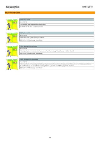Katalogtitel                                                                                                                                           02.07.2010

technische Gase


               CO2-Fuellung bis 10kg

               Art.Nr.: OC-158

               CO2-Füllung bis 10kg FüllmengePreis je Füllung Flasche

                  34,95 EUR inkl. 19% Mwst. zuzügl. Versandkosten




               CO2-Fuellung bis 400g

               Art.Nr.: OC-153

               CO2-Fuellung bis 0,4 kgAbfüllung in Eigentumsflasche

                  8,50 EUR inkl. 19% Mwst. zuzügl. Versandkosten




               Füllung Tauchflasche je Liter Druckluft

               Art.Nr.: OC-159

               Füllung Tauchflasche mit Druckluft je Liter FlaschevolumenTauchflaschenfüllung / Druckluftflaschen mit 200bar Druckluft

                  0,50 EUR inkl. 19% Mwst. zuzügl. Versandkosten




               Füllung Tauchflasche je Liter Sauerstoff

               Art.Nr.: OC-162

               Füllung Tauchflasche mit Sauerstoff je LiterAbfüllung in EigentumsflaschenPreis je VolumenliterFülldruck max. 200barAuf Grund des Gefärdungspotenitial von
               Sauerstoff behalten wir uns vor, die Flasche vor Füllung technisch zu beurteilen und die Füllung gegebenfals abzulehnen.

                  2,33 EUR inkl. 19% Mwst. zuzügl. Versandkosten




                                                                               284
 