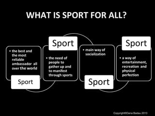 WHAT IS SPORT FOR ALL?
Copyright®Dana Badau 2013
 