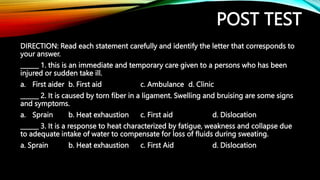 Post Injury Questions Sport injuries and first aid.pptx