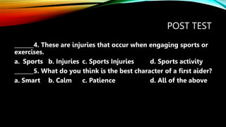 Post Injury Questions Sport injuries and first aid.pptx