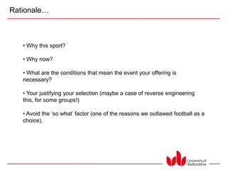 Sports Rationale Sample Sport Management - Sport & Leisure Industry - wk18 (Final Week!) - Your ...