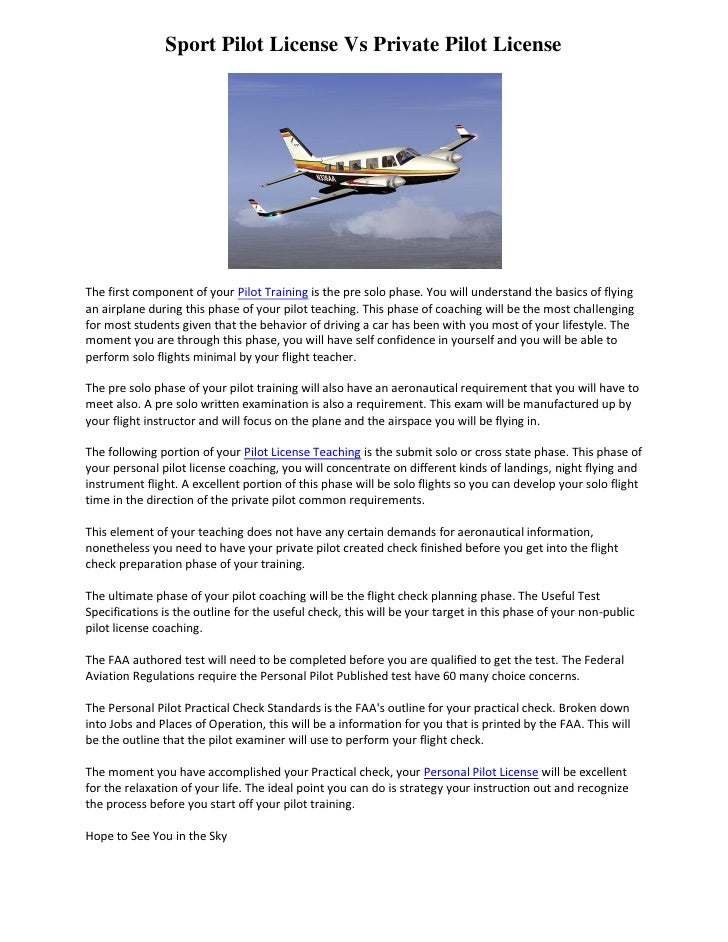 Sport pilot license vs private pilot license