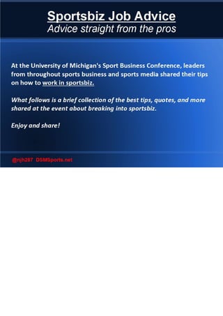 Job Advice from University of Michigan Sport Business Conference