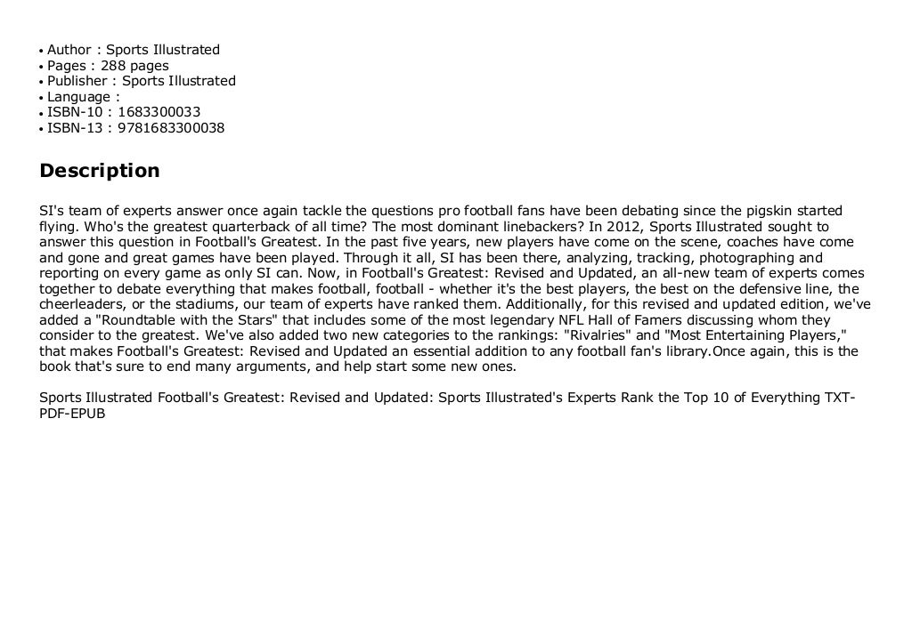 Sports Illustrated Football's Greatest Revised and Updated Sports