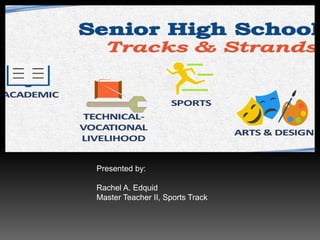 Presented by:
Rachel A. Edquid
Master Teacher II, Sports Track
 