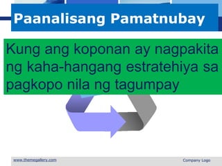 L o g o
 Company Logo
Paanalisang Pamatnubay
Kung ang koponan ay nagpakita
ng kaha-hangang estratehiya sa
pagkopo nila ng tagumpay
 