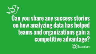 Can you share any success stories
on how analyzing data has helped
teams and organizations gain a
competitive advantage?
 
