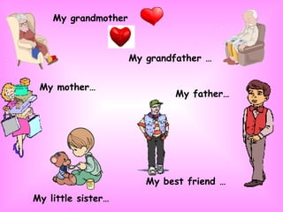 My grandmother  My grandfather … My mother… My father…  My little sister… My best friend … 