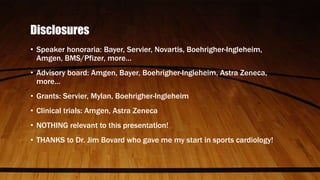 Objectives
• Define sports
cardiology
• Review screening of
athletes for
cardiovascular illness
• Review common sports
car...