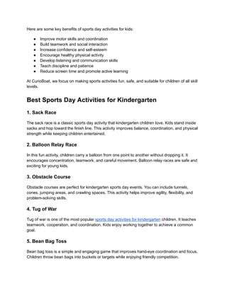 Sports Day Activities for Kindergarten - CurioBoat | PDF