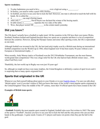 Sports In England