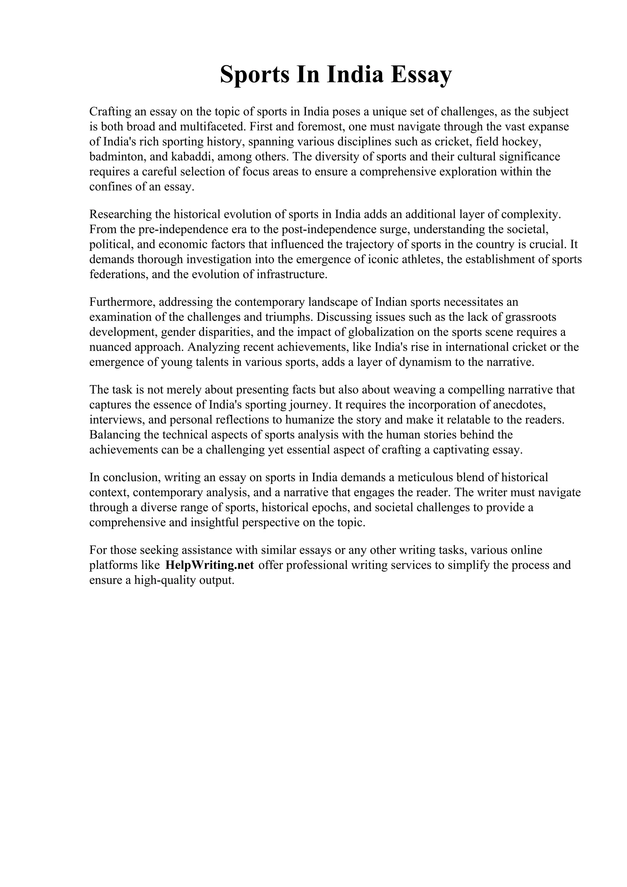 Sports In India Essay PDF