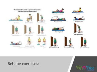 Physiotheraphy treatment
• Muscle strengthening around knee mainly
quadriceps.
• Full active ROM exercises.
• Muscle stimu...