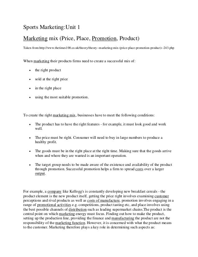 Sports marketing marketing mix reading
