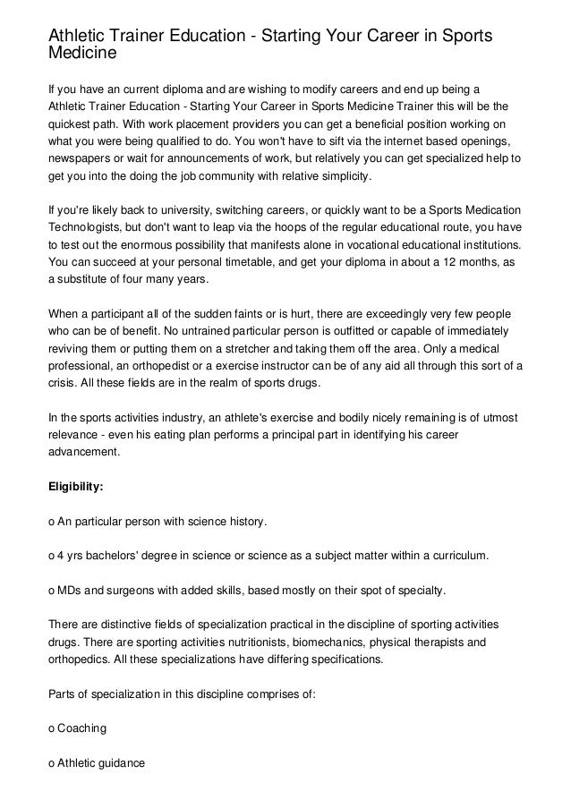 Athletic Trainer Education Starting Your Career in Sports Medicine