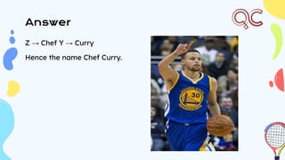 Answer
Z → Chef Y → Curry
Hence the name Chef Curry.
 