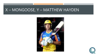 X – MONGOOSE, Y – MATTHEW HAYDEN
 