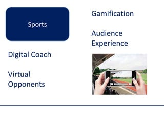 Sports
Digital Coach
Virtual
Opponents
Gamification
Audience
Experience
 
